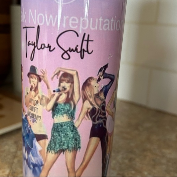 Taylor Swift Pink Lavender Gradient Fan Tumbler with Multicolored Tour Images - Picture 7 of 8